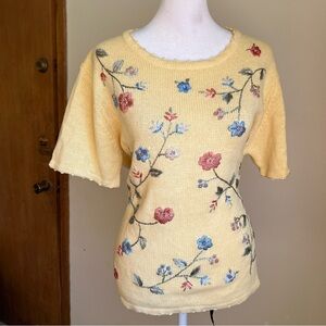 Haband Yellow Floral Embroidered Tee romantic size‎ L